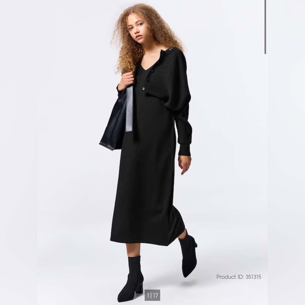 NWT GU by Uniqlo 2 Piece Cardigan Set Dress in Black Size Small